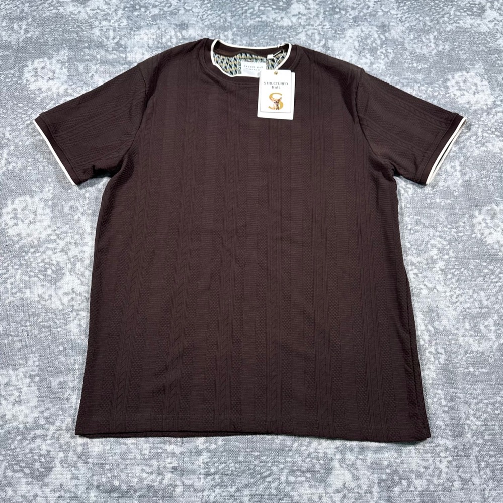 Cactus Man Ricky Singh Structured Knit Shirt Mens M Brown Short Sleeve Textured